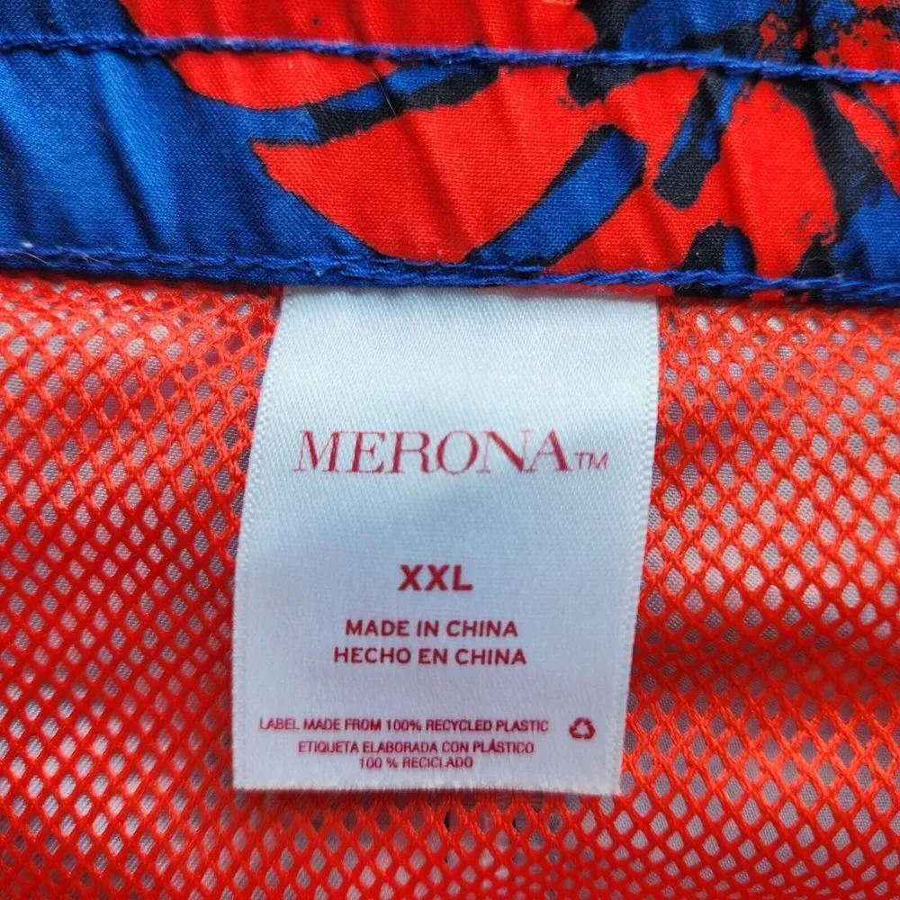 Merona Mens Board Shorts Swim‎ Trunks XXL Drawstring Geometric Red and Blue
